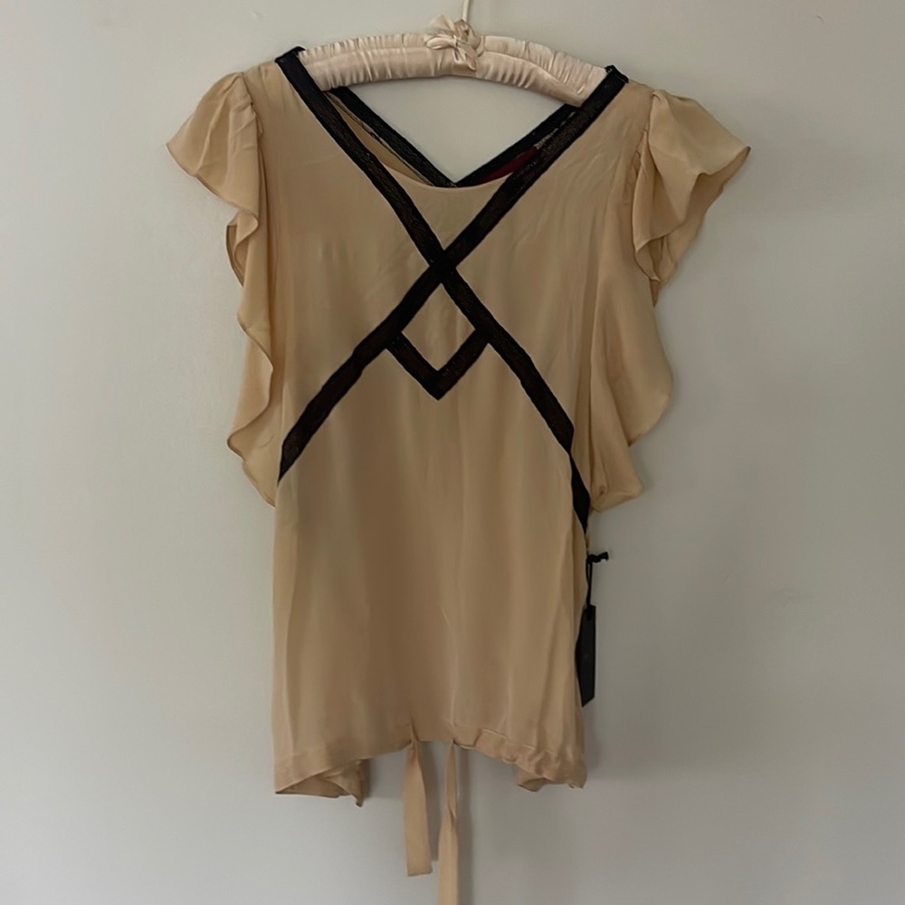 Line & Dot USA NEW Silk Top Tan/Nude/Black Sz M Beautiful New w/Tags